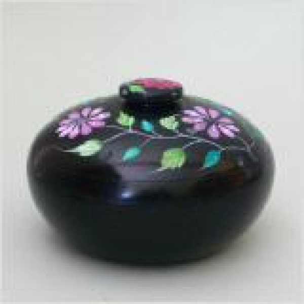 Speckstein-Räucherdose "Chameli" schwarz/bunt